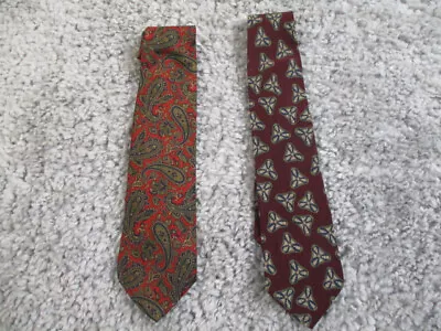 Christian Dior Monsuier Necktie Mens Green Maroon Paisley Lot Of 2 VTG Silk Ties • $13.99