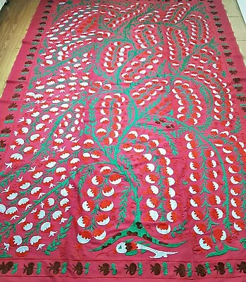 Hand Embroidered Suzani FabricUzbek Tapestry Wall Hangingtableclothbed Cover • $178.99