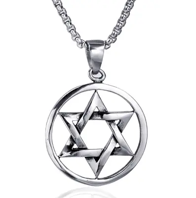 Men's Stainless Steel  Point Star Of David Pendant Necklace Necklace Chain • $10.99