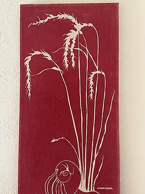 Marushka Original Shell And Marsh Plants Hanging Canvas 12x24 Inch Pink/Maroon • $100