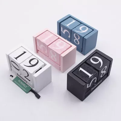 £8.86 • Buy Wooden Shabby Chic Design Perpetual Calendar Rotating Blocks Date Month Day Desk