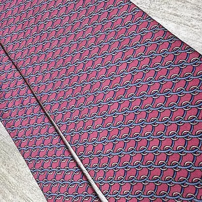 Brooks Brothers Mens Neck Tie Pink Blue Chain Link Geometric 100% Silk USA Made • $16.99