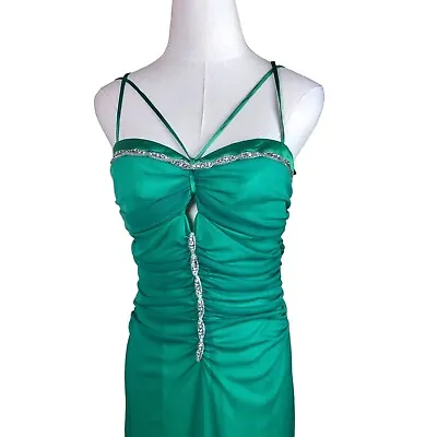 £129.72 • Buy City Triangles Prom Small Emerald Green Jeweled Ruched Fit Flare Maxi New $149