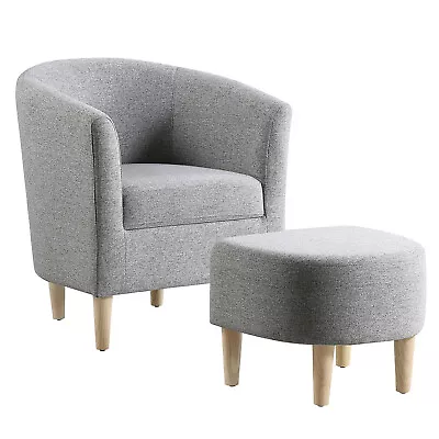 Modern Accent Chair Linen Fabric Single Sofa Chair With Ottoman Foot Rest • $143.99