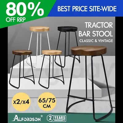 $139.95 • Buy ALFORDSON Tractor Bar Stools Kitchen Wooden Vintage Retro Industrial Chairs
