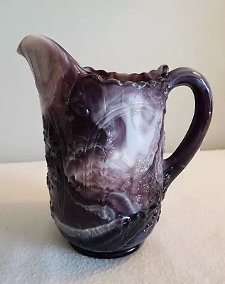 Vintage Imperial Slag Purple & White Swirl Milk Glass Pitcher Windmill Design • $40