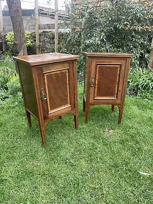 Antique Inlaid Mahogany Pair Of Bedside Tables Cupboards • £345