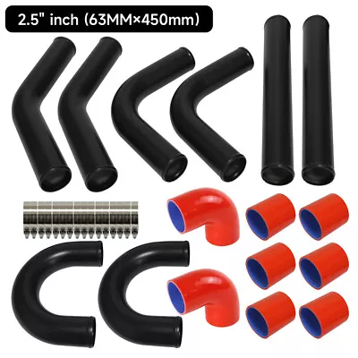 2.5  63mm Universal Intercooler Turbo Boost Piping Pipe 8Pcs Hose Kit L=450mm RD • $275.67