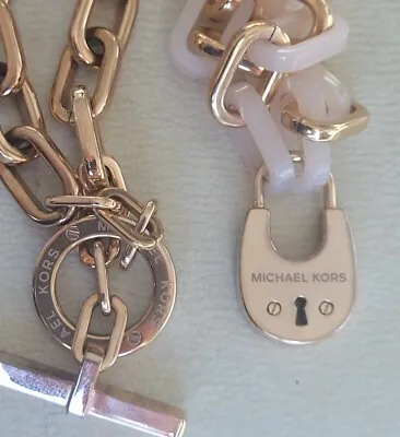 Michael Kors Rose Quartz Rose Gold Tone Padlock Crystal Necklace • $49.98