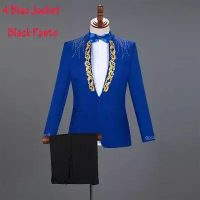 Mens Suits With Pants Wedding Embroidery Groom Tuxedo Suit Stage Costume • $95.04