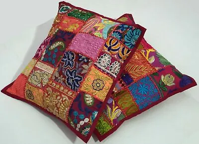 50CM Cushion Cover Patchwork Pillow Case Indian Handmade Sofa Decor Embroidered • £9.99