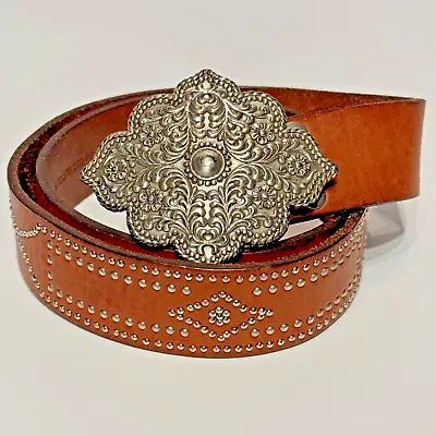 Vintage Y2K Fossil Western Studded Women’s Large Brown Leather Belt • $36.08