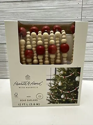 Hearth & Hand Magnolia 2022 Wood Bead Garland Natural & Red Beads 12ft Each NIB • $19.99