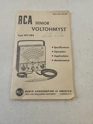 Vintage RCA Senior Voltohmyst Type WV-98A Original Manual/ User Guide 1955 • $9.78