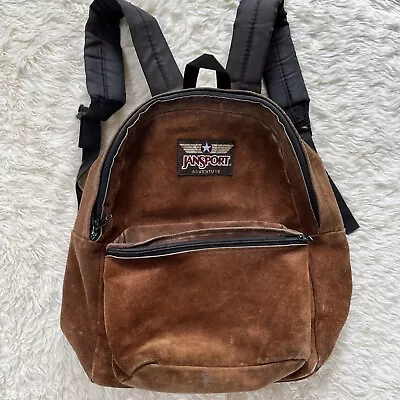 Vintage JanSport Adventure All Leather Suede Backpack Day Pack MADE USA Brown • $75