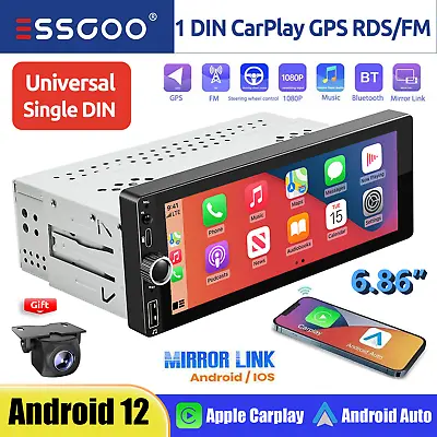 Carplay Single 1 DIN Car Stereo Radio GPS Wifi 7'' Android 12 Touch Screen W/CAM • $152.92