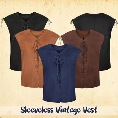 Men Lace Up Pirate Medieval Waistcoat Adult Vintage Renaissance Sleeveless Vest • $19.69