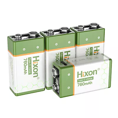 4 Pack 9 Volt 6F22 Li-ion Battery 9v Rechargeable Lithium Batteries 760mAh USB • $52