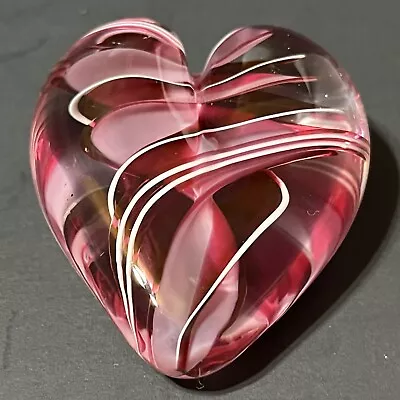 Steven Maslach Cuneo Furnace Glass Ribbon Heart Red Pink White Swirls Latticinio • $59.99