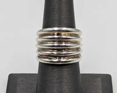 Vintage Sterling Silver Modernist Stacked Five Band Ribbed Tapered 925 Ring Sz 7 • $42.99