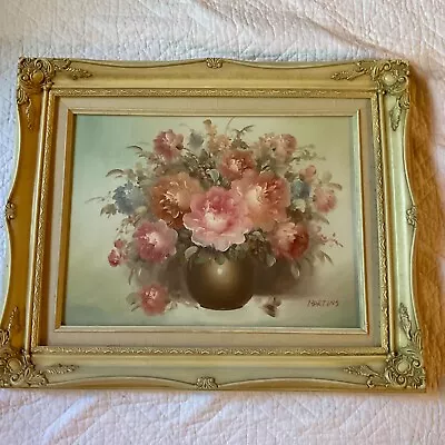 VINTAGE Rose Floral Flower Original Hand Painted Oil PAINTING  By Martins Pink • $192