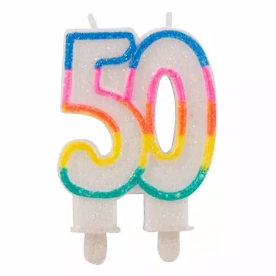 Multicoloured 50th Glitter Candle 50th Birthday Party Colourful • £3.49