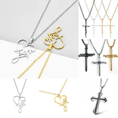 Inspirational Letter Faith Christian Cross Pendant Necklace Religion Men Jewelry • $0.73