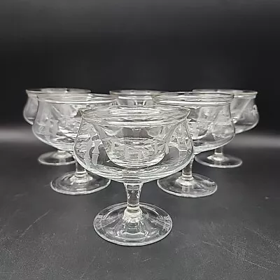 Vtg Japanese Hand Cut Hand Blown Crystal Bamboo Shrimp Cocktail Cups & Liners(6) • $69.95