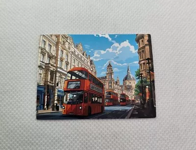 New Picture Postcard Painting London Red Buses European Landmark Sticker • £1.79