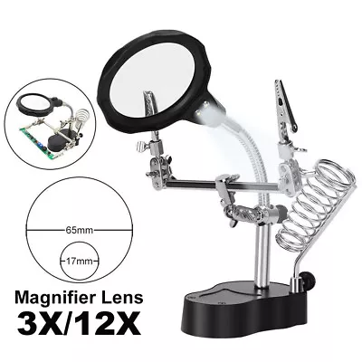 Magnifying Glass Soldering Iron Stand W/ Led Light Aid For Inspection Work F7R3 • $13.39