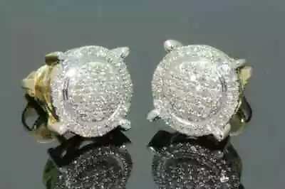 2Ct Round Cut Real Moissanite Men's Cluster Stud Earrings 14K Yellow Gold Plated • $105.29