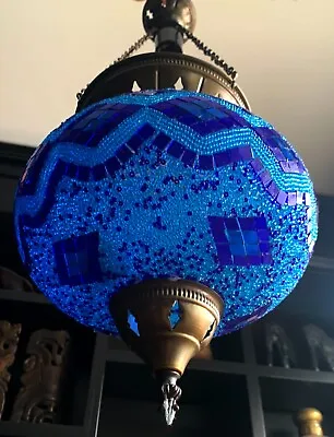 Turkish Moroccan 10  Blue Large Glass Mosaic Hanging Lamp Ceiling Light  • £99