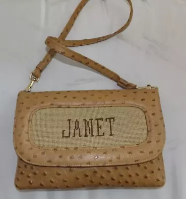 Ostrich Tan Shoulder Bag Clutch Purse - Janet - Cross Stitch - Vintage - Perfect • $42.95