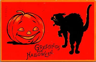 Halloween Black Cat Jack O Lnatern Vintage Postcard C1914 • $24.99