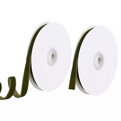 2pcs 3/8  10 Yard Velvet Ribbon Polyester Single Face Spool Gift Wrap Green • $14.18