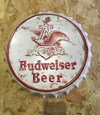 £7.95 • Buy Budweiser Large Metal Embossed Bottle Top Sign 35cm Dia