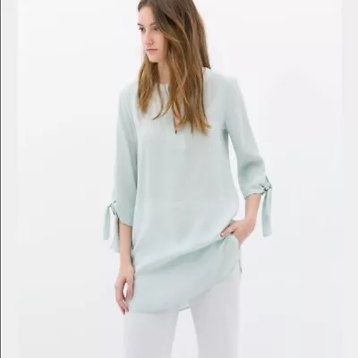 Zara Tie Sleeve Tunic Mint Green Women’s Size Medium As Seen On Vanderpump Rules • $13