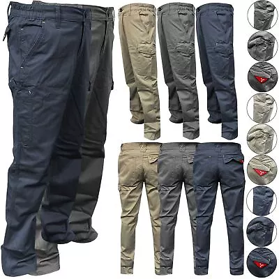 Men Elasticated Relaxed Workwear Trousers Cargo Multi Pockets Durable Trouser • £9.99