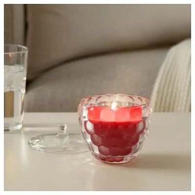 Ikea SOMMAR 2019 Scented Candle In Glass Decorative Jar Raspberry Red 25 Hours • £5