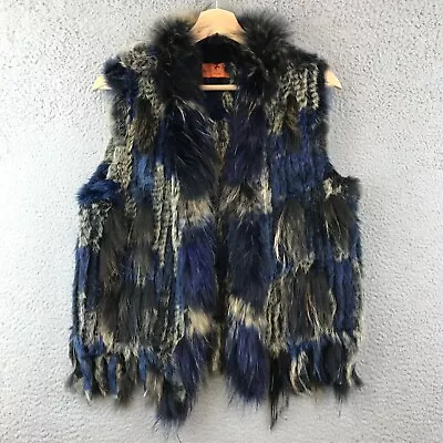 Patrizia Luca Womens Multicolor Rabbit Fur Sleeveless Vest Jacket Size L • $64.99