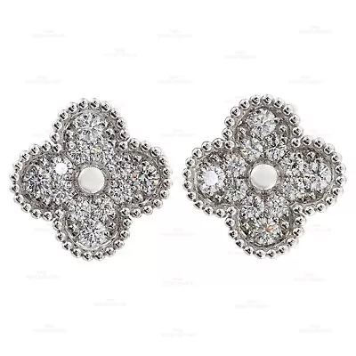 VAN CLEEF & ARPELS Vintage Alhambra Diamond White Gold Earrings Box Papers • $15900