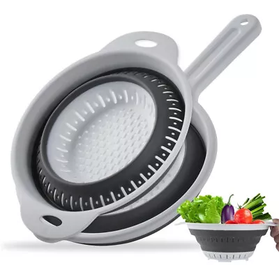 Silicone Colander Collapsible Food Strainer Basket With Handle Drain Water • £5.37