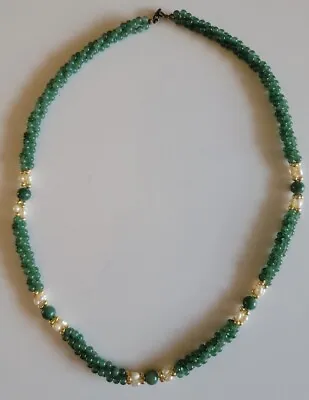 Vintage Jade And Pearl Necklace 24 Inches • $21