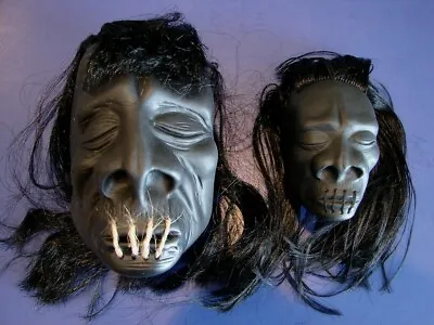 1 Pair Plastic Shrunken Head Rooted Hair Stitched Lips Creepy Halloween Voodoo • $29