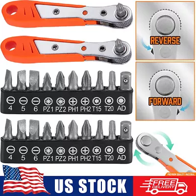 1/2Set Ratcheting Right Angle Screwdriver Hex Drive 90 Degree Offset+10PCS Bits • $8.13