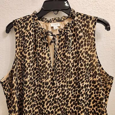 J Crew Sleeveless Shirt Womens Size L Leopard Ruffle Tie-neck Top Blouse NWOT • $14.99