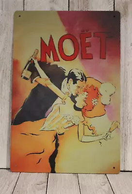 Moet & Chandon Tin Metal Sign Pinup Girl Champagne Wine Bar Vintage Ad Look XZ • $10.97