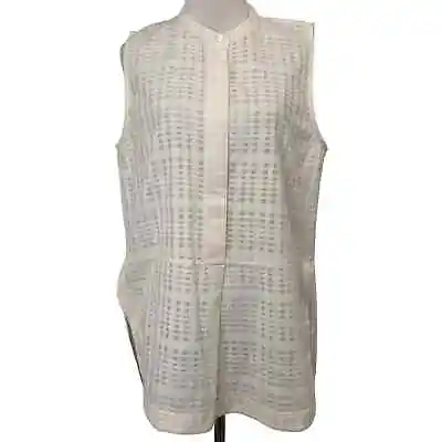 Vince. White Sheer Textured Woven Sleeveless Blouse Size Large • $35