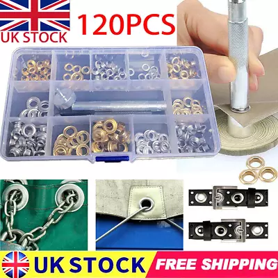 120x Grommets Durable Clothing Metal Eyelets Button Set Installation Tools Kit • £5.89