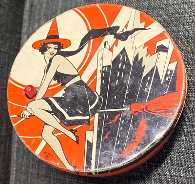Vintage Tin Halloween Noise Maker With  Witch Flying On Her Broom Over The City • $19.99